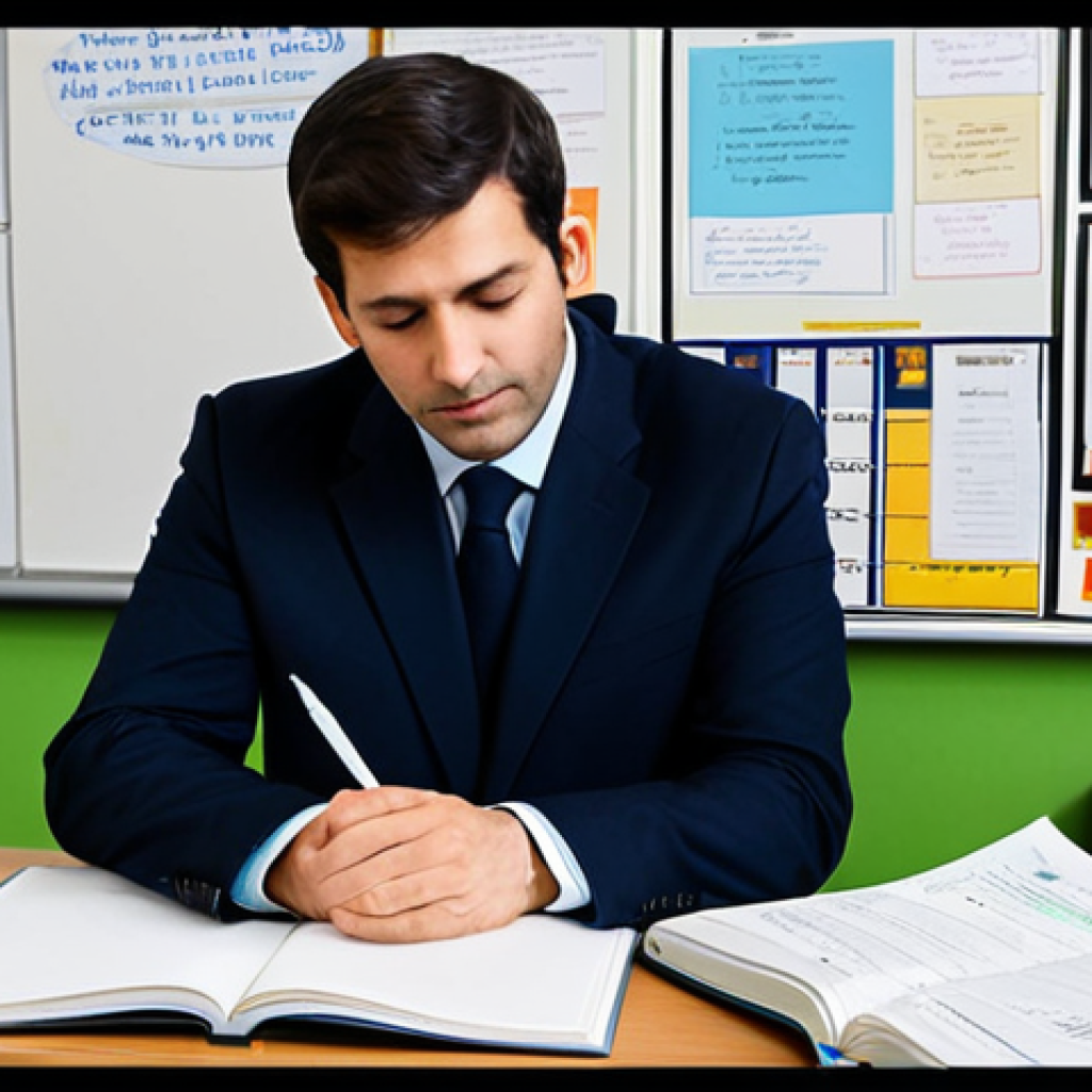 **
A dedicated *conseiller en insertion*, fully clothed in professional attire, thoughtfully reviewing a structured *journal de bord* filled with notes, tables, and keywords. The setting is a bright, organized office with motivational posters in French. The focus is on the human connection and empathetic listening, emphasizing the importance of understanding non-verbal cues. Include details showing active listening and observation skills. Safe for work, appropriate content, professional, family-friendly, perfect anatomy, natural proportions, high quality.
**